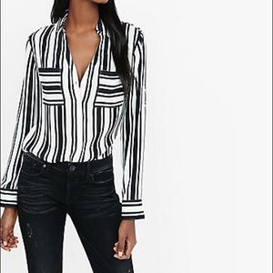 Express  Portofino Slim Fit Black/White Stripe Top
